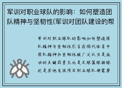 军训对职业球队的影响：如何塑造团队精神与坚韧性(军训对团队建设的帮助)