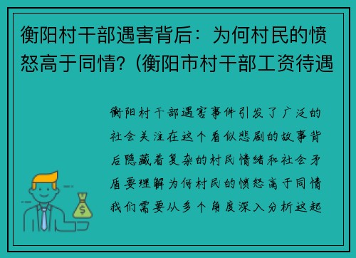 衡阳村干部遇害背后：为何村民的愤怒高于同情？(衡阳市村干部工资待遇)