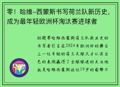 零！哈维-西蒙斯书写荷兰队新历史，成为最年轻欧洲杯淘汰赛进球者