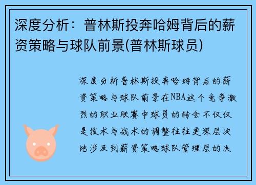 深度分析：普林斯投奔哈姆背后的薪资策略与球队前景(普林斯球员)