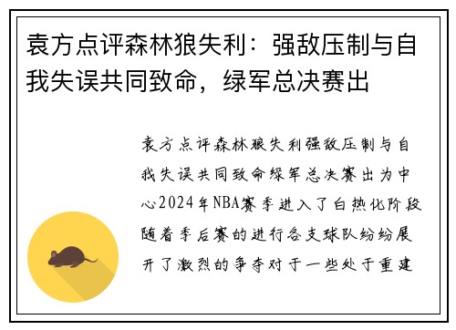 袁方点评森林狼失利：强敌压制与自我失误共同致命，绿军总决赛出